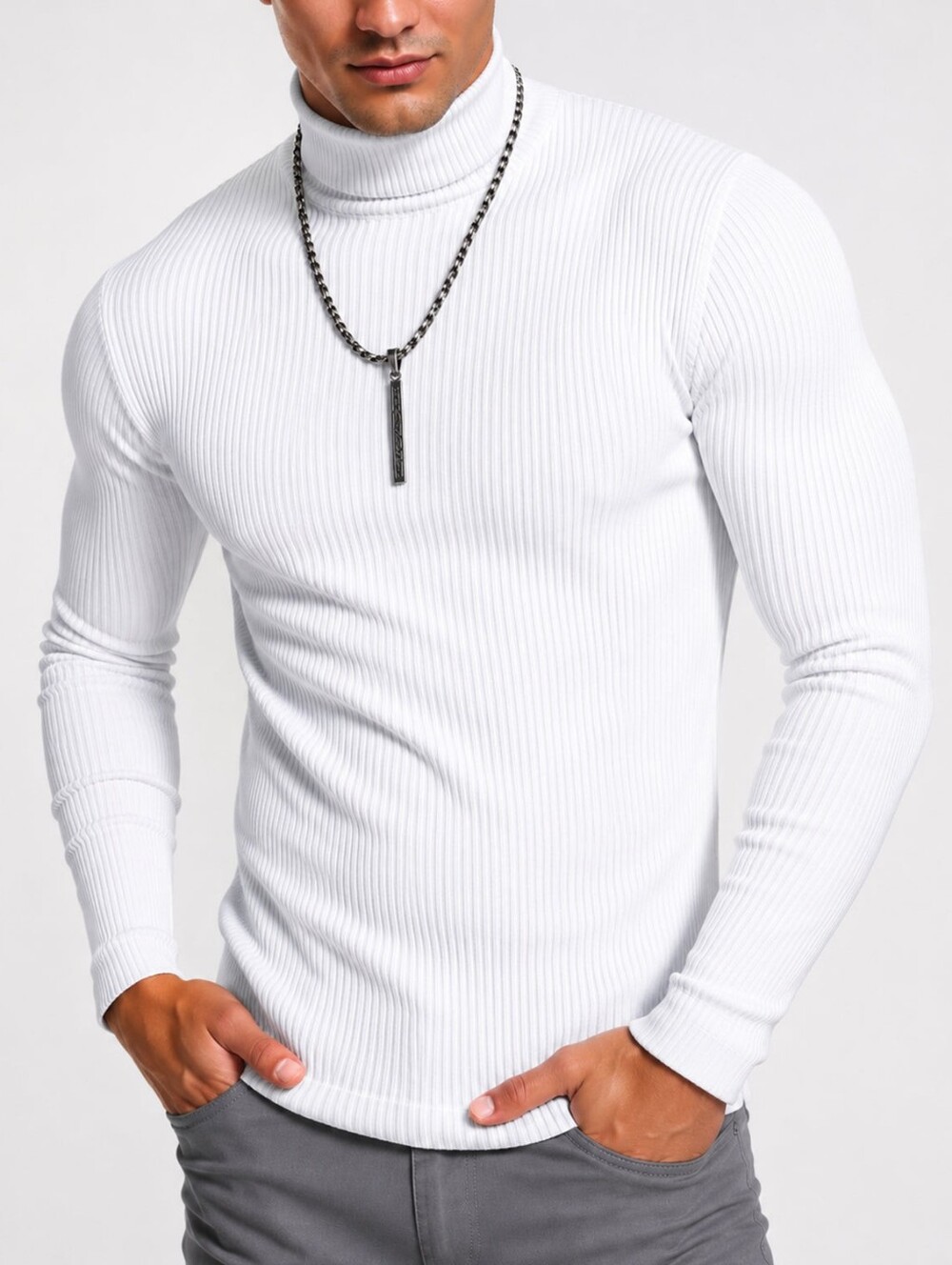 NY Threads Men’s XL White Ribbed Turtleneck Stretch Cotton Blend Shirt NWT